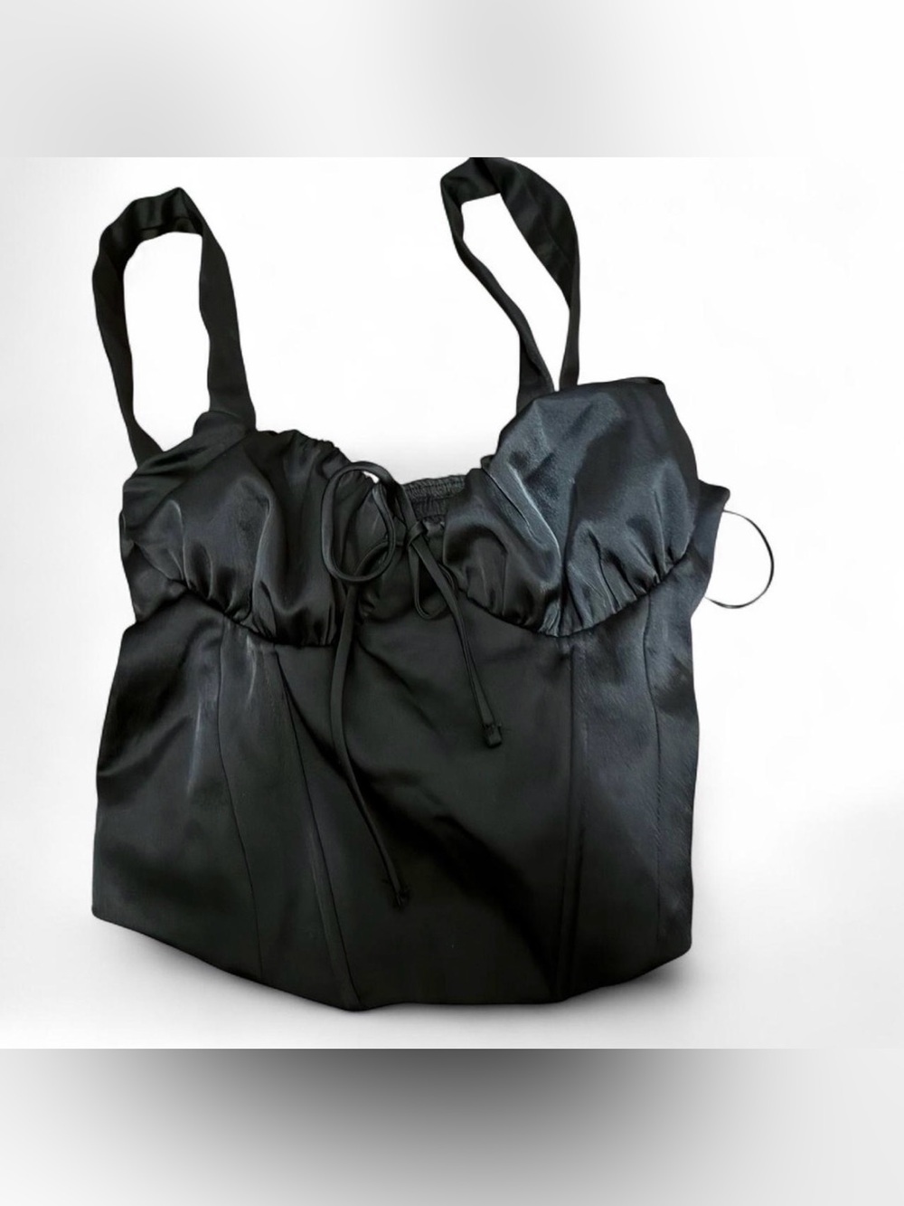 Satin Black corset Top with Tie Front